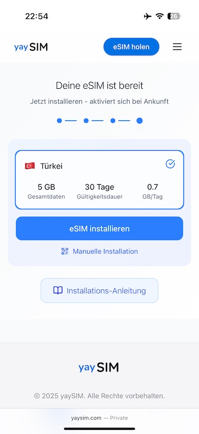 yaySIM eSIM ready for installation